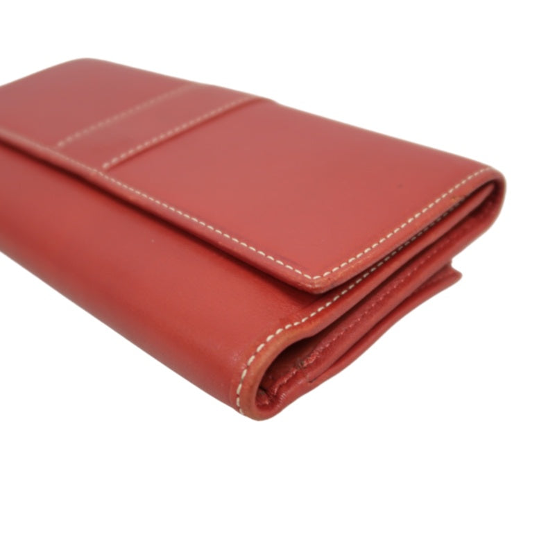 COACH Leather Long Snap Wallet Red With Stitching Detail