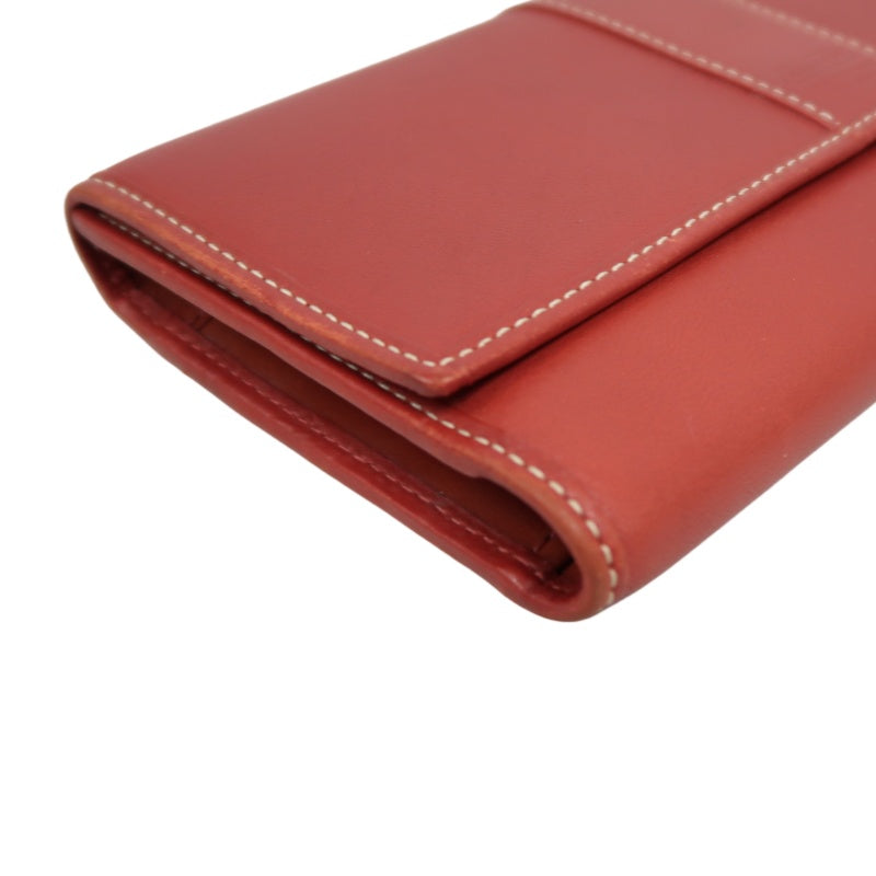 COACH Leather Long Snap Wallet Red With Stitching Detail