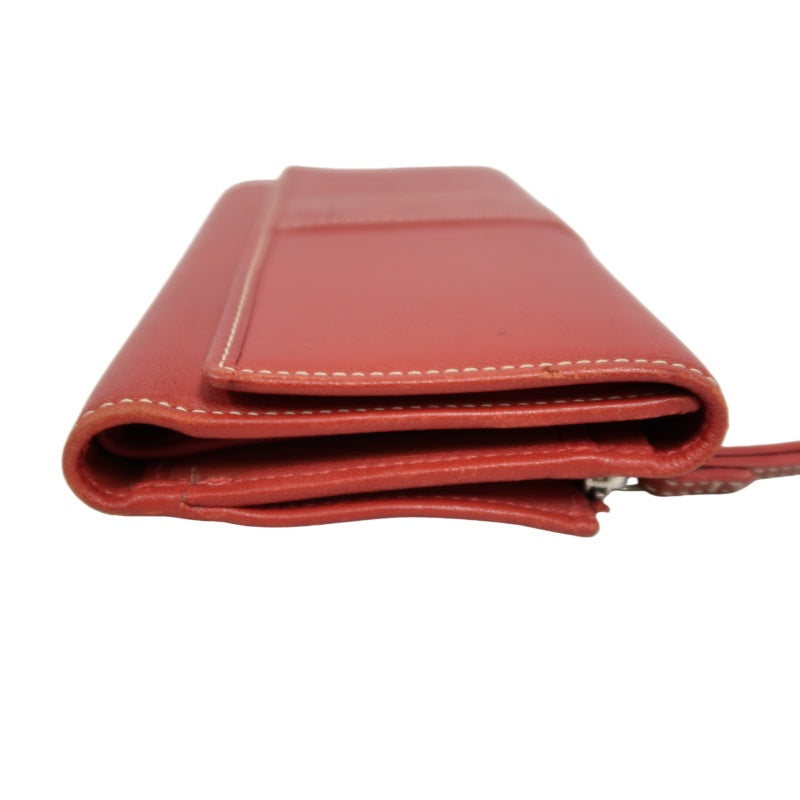 COACH Leather Long Snap Wallet Red With Stitching Detail