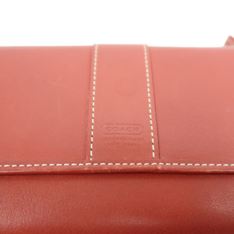 COACH Leather Long Snap Wallet Red With Stitching Detail