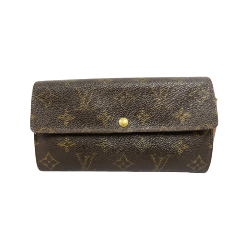 LOUIS VUITTON MONOGRAM PORTEFEUILLE SARAH LONG WALLET PVC LEATHER BROWN GOLD BUTTON HARDWARE