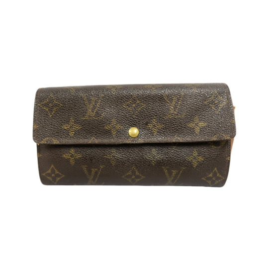 LOUIS VUITTON MONOGRAM PORTEFEUILLE SARAH LONG WALLET PVC LEATHER BROWN GOLD BUTTON HARDWARE