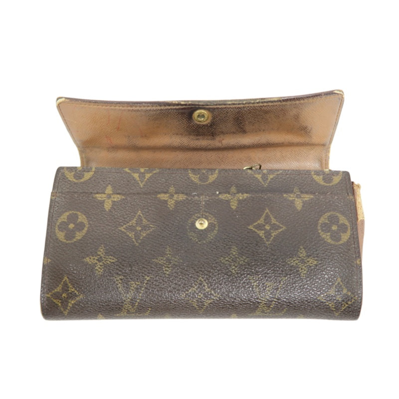 LOUIS VUITTON MONOGRAM PORTEFEUILLE SARAH LONG WALLET PVC LEATHER BROWN GOLD BUTTON HARDWARE