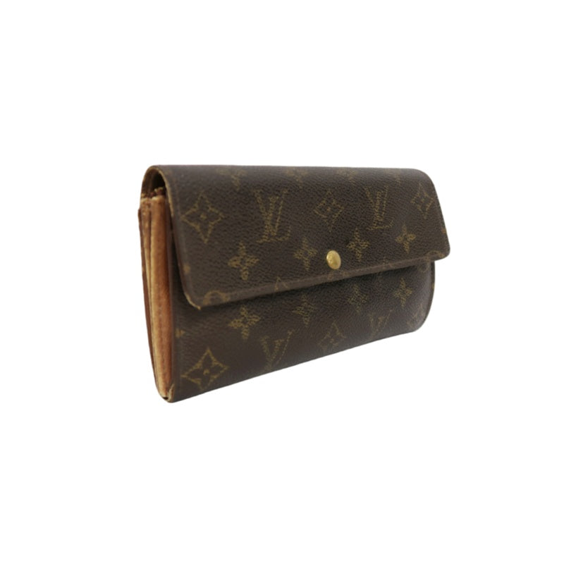 LOUIS VUITTON MONOGRAM PORTEFEUILLE SARAH LONG WALLET PVC LEATHER BROWN GOLD BUTTON HARDWARE