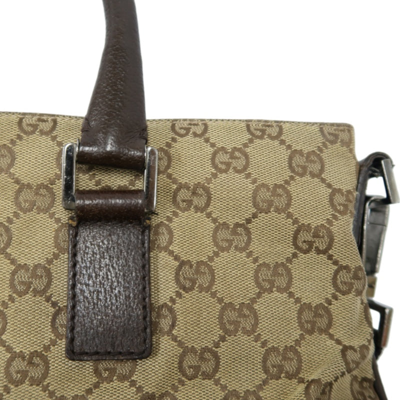 GUCCI GG Canvas Tote Bag Beige×Brown With Shoulder Strap Silver Hardware