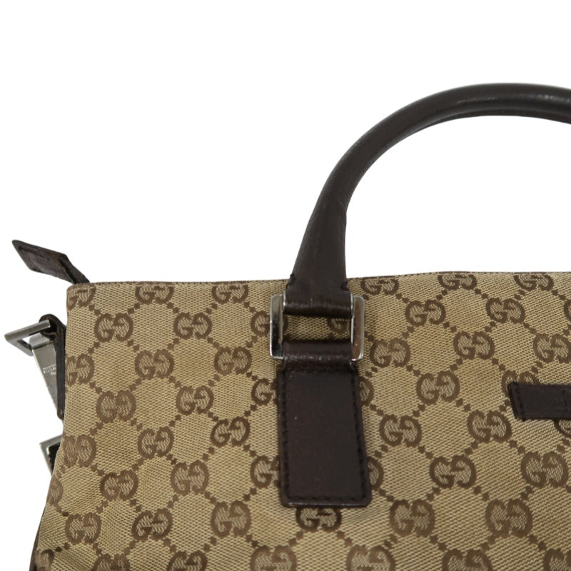 GUCCI GG Canvas Tote Bag Beige×Brown With Shoulder Strap Silver Hardware