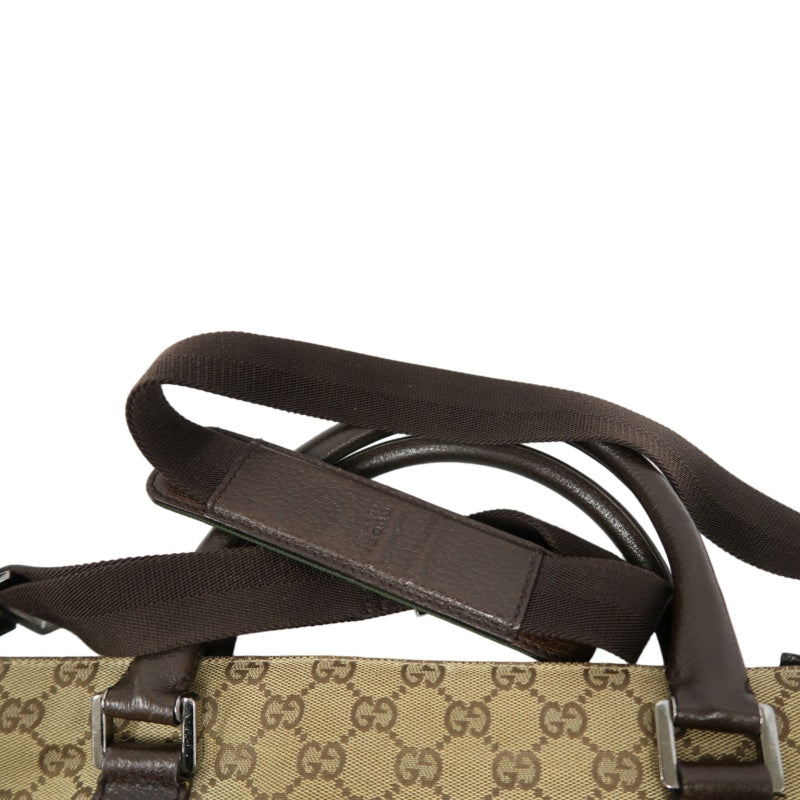 GUCCI GG Canvas Tote Bag Beige×Brown With Shoulder Strap Silver Hardware