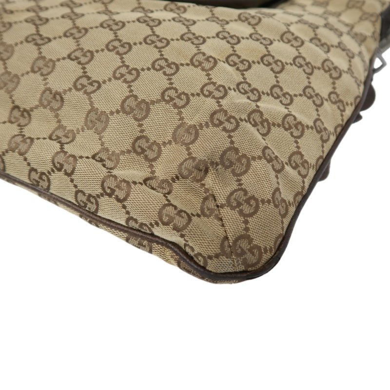 GUCCI GG Canvas Tote Bag Beige×Brown With Shoulder Strap Silver Hardware