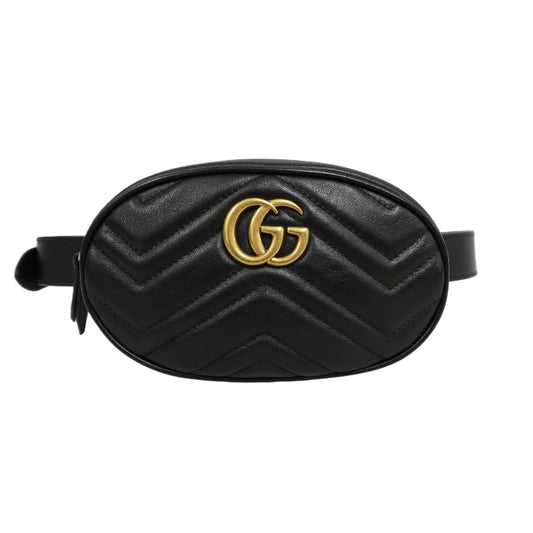 GUCCI Quilted Leather Belt Waist Pouch, Black Lambskin with Gold Hardware, Comes with Dust Bag
