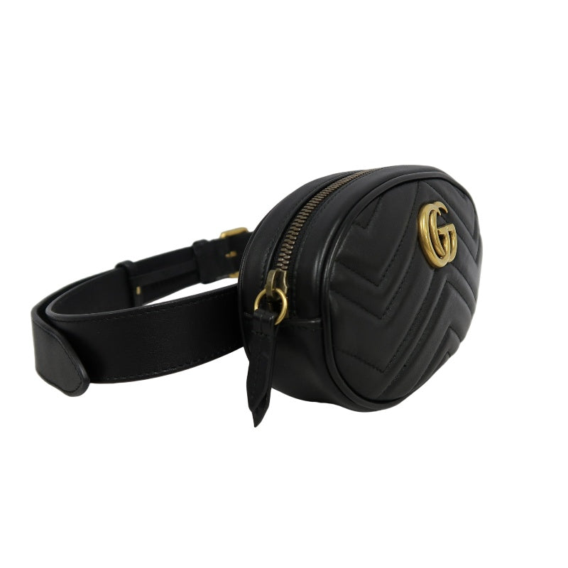 GUCCI Quilted Leather Belt Waist Pouch, Black Lambskin with Gold Hardware, Comes with Dust Bag