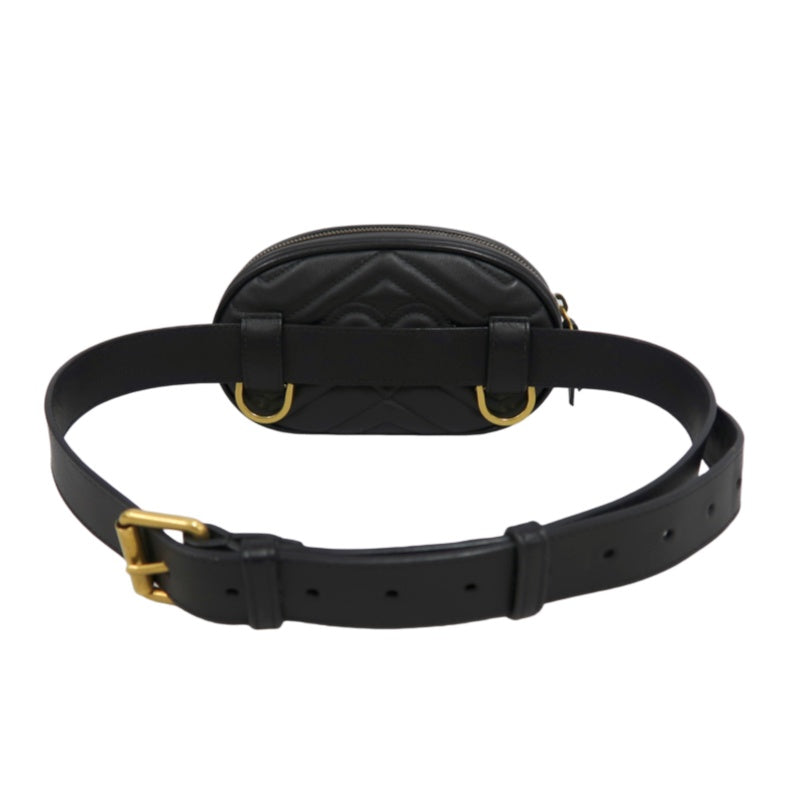 GUCCI Quilted Leather Belt Waist Pouch, Black Lambskin with Gold Hardware, Comes with Dust Bag