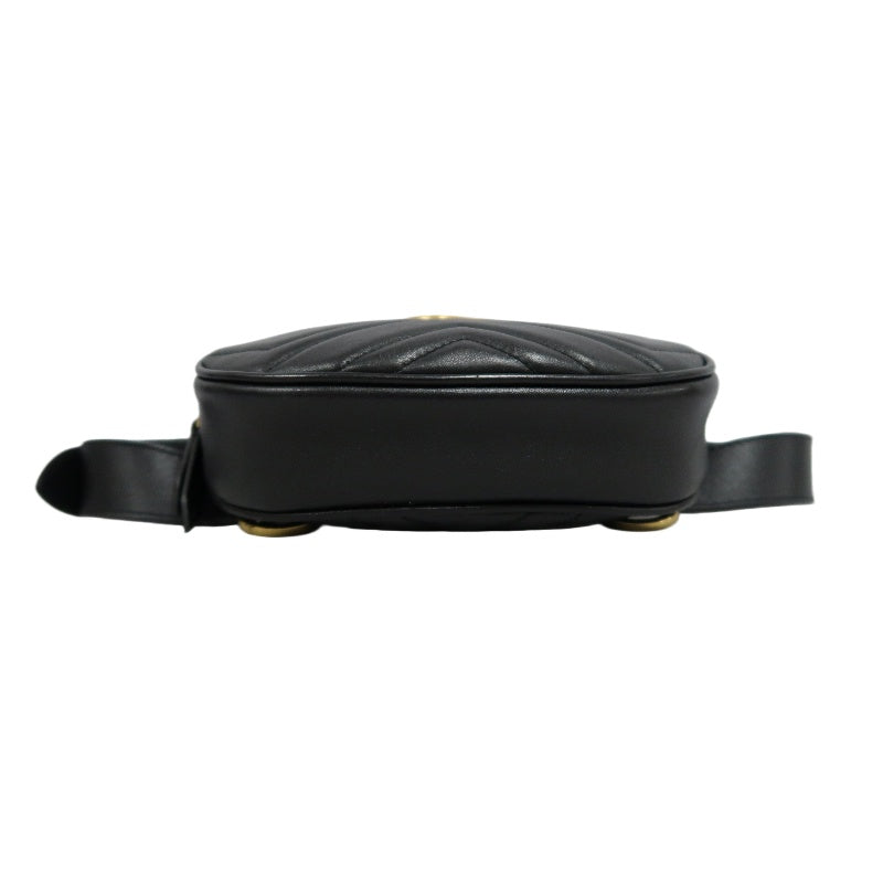 GUCCI Quilted Leather Belt Waist Pouch, Black Lambskin with Gold Hardware, Comes with Dust Bag