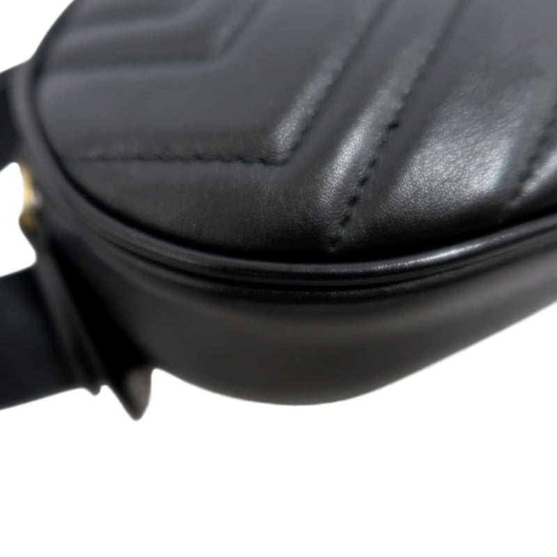 GUCCI Quilted Leather Belt Waist Pouch, Black Lambskin with Gold Hardware, Comes with Dust Bag
