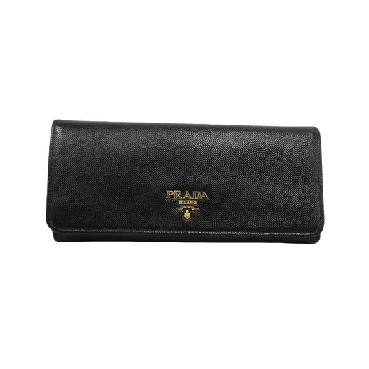 PRADA Saffiano Wallet, Black, Gold Hardware, With Original Box