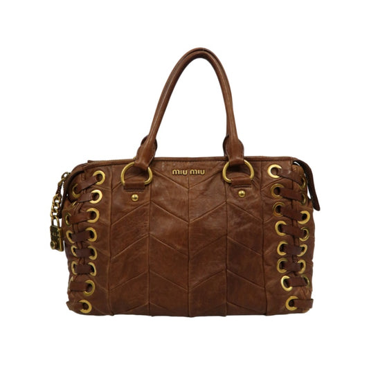 MIUMIU Leather Handbag Brown with Gold Hardware
