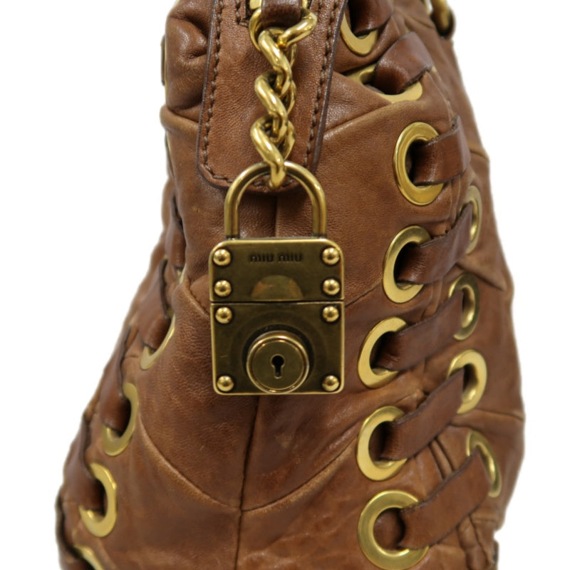 MIUMIU Leather Handbag Brown with Gold Hardware
