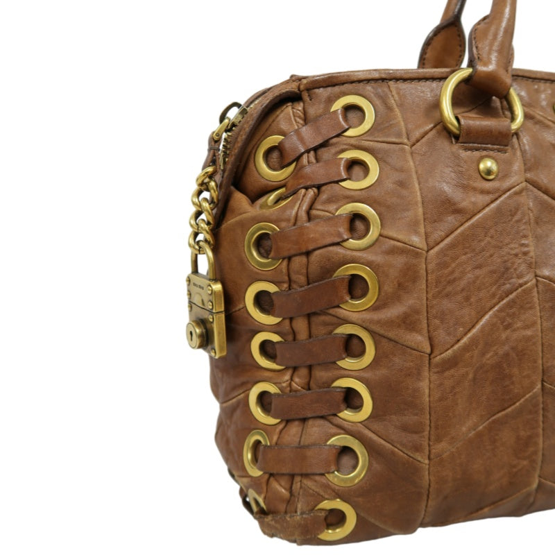 MIUMIU Leather Handbag Brown with Gold Hardware