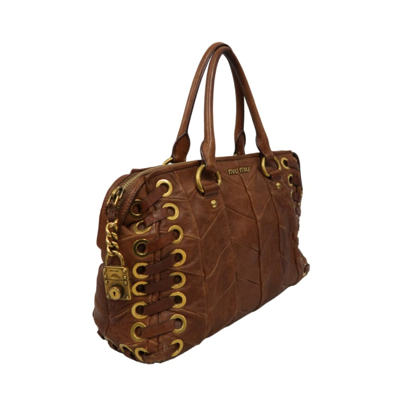 MIUMIU Leather Handbag Brown with Gold Hardware