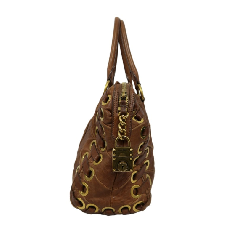 MIUMIU Leather Handbag Brown with Gold Hardware