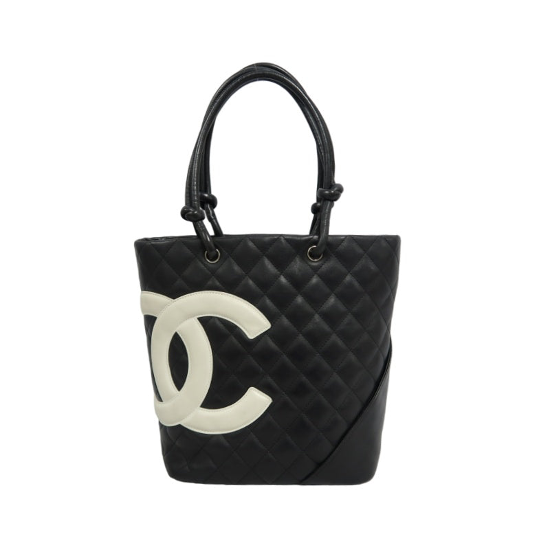 CHANEL Cambon Line Handbag Lambskin Black