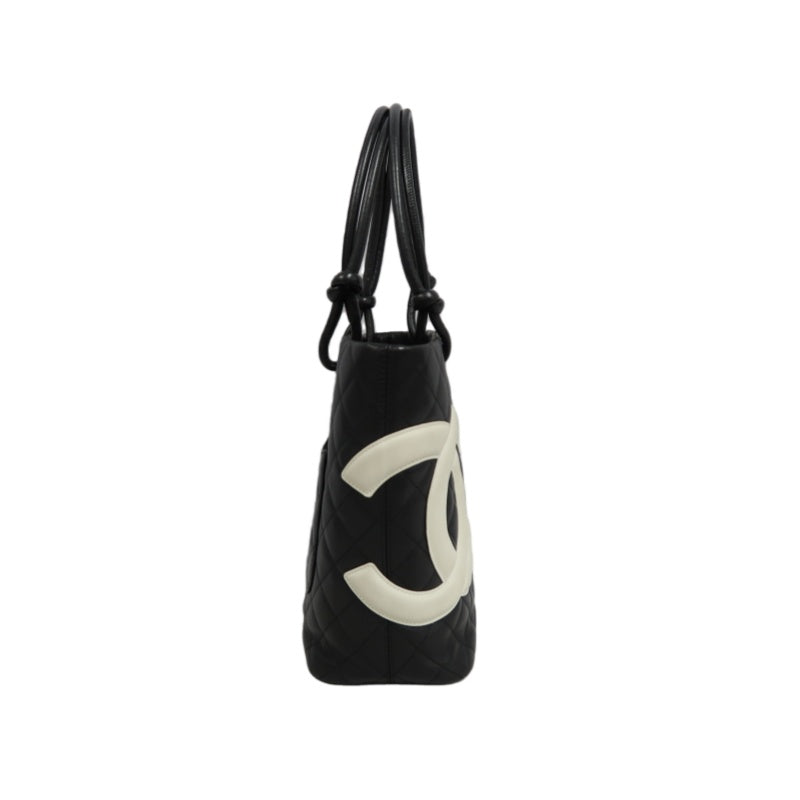 CHANEL Cambon Line Handbag Lambskin Black