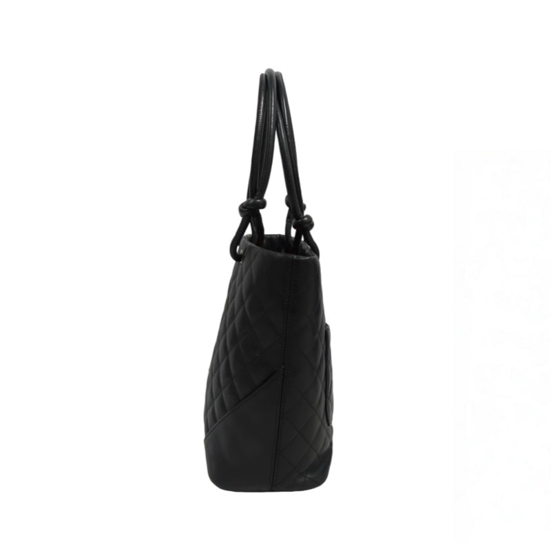 CHANEL Cambon Line Handbag Lambskin Black