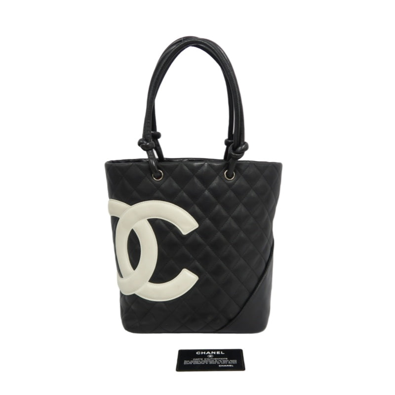CHANEL Cambon Line Handbag Lambskin Black