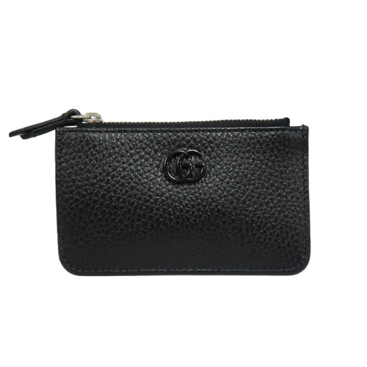 GUCCI Double G Coin Case Leather Black With Silver Hardware