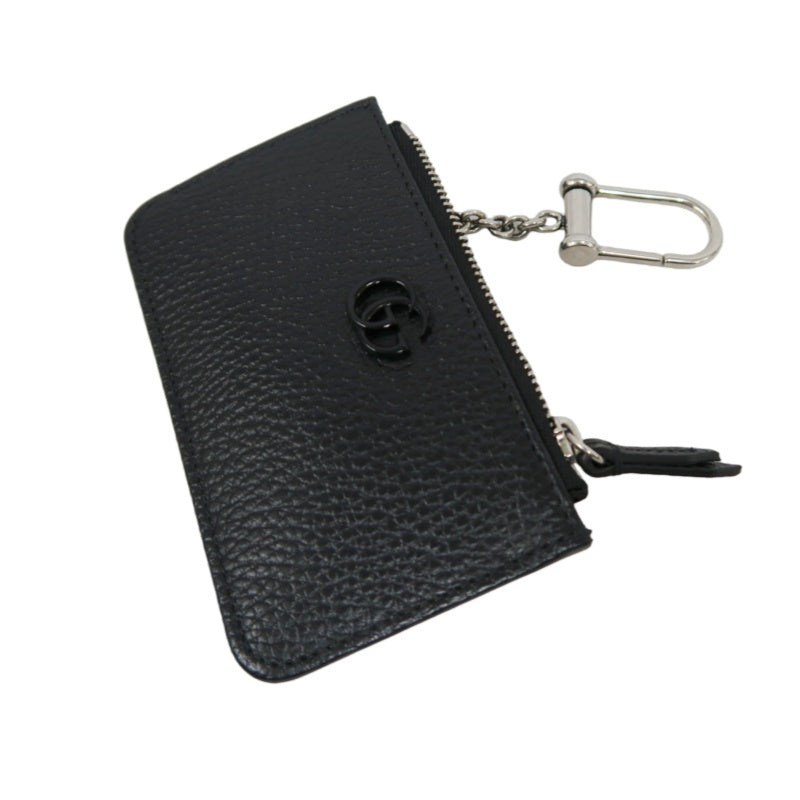GUCCI Double G Coin Case Leather Black With Silver Hardware