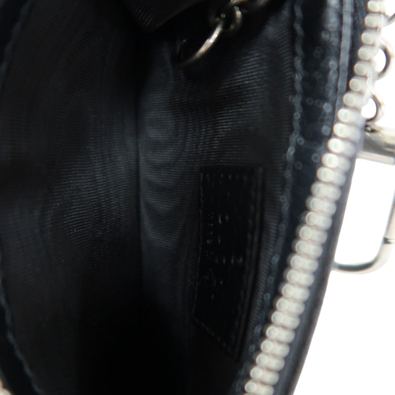 GUCCI Double G Coin Case Leather Black With Silver Hardware