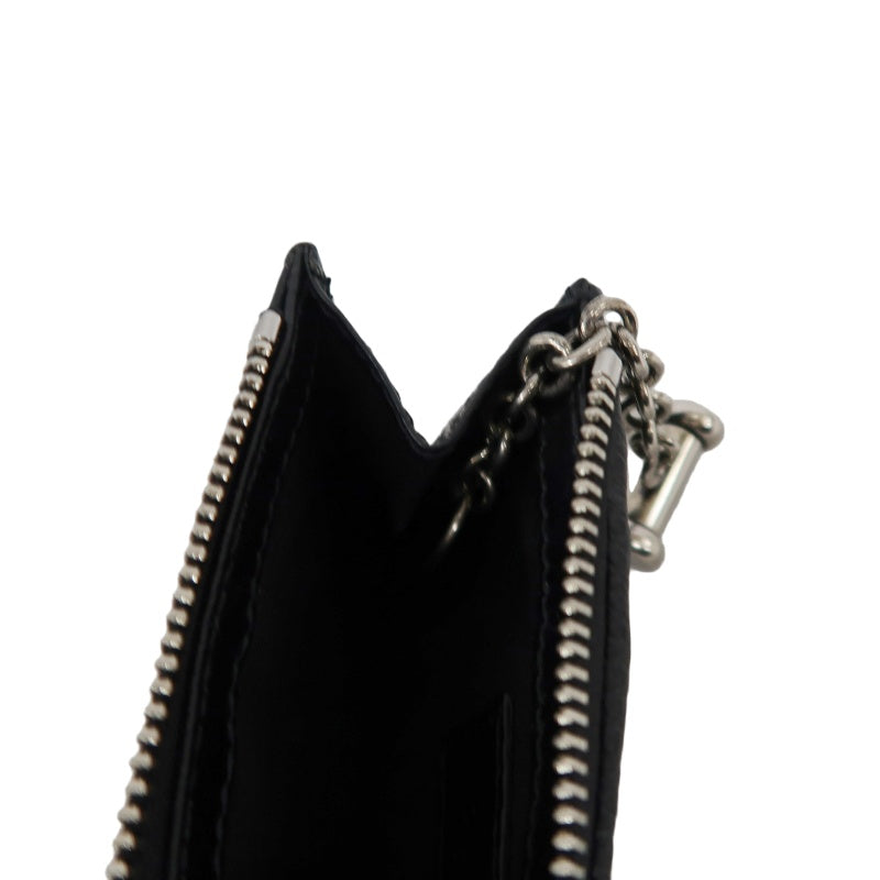 GUCCI Double G Coin Case Leather Black With Silver Hardware