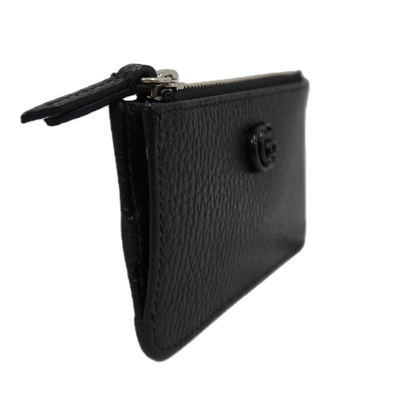 GUCCI Double G Coin Case Leather Black With Silver Hardware