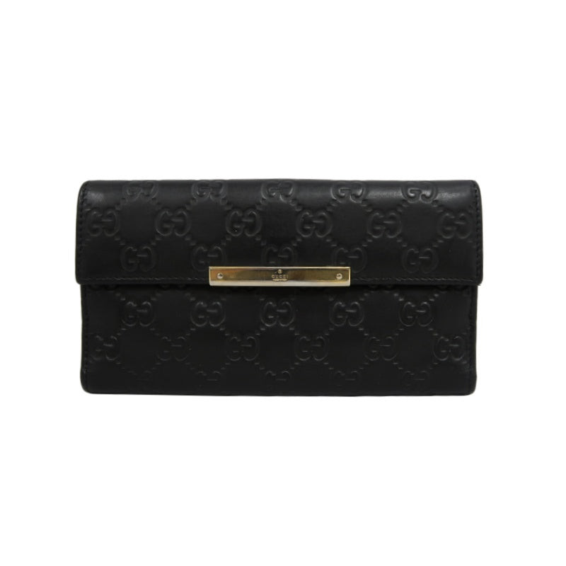 GUCCI Guccissima Leather Long Wallet Black with Silver Hardware