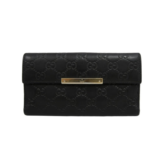 GUCCI Guccissima Leather Long Wallet Black with Silver Hardware