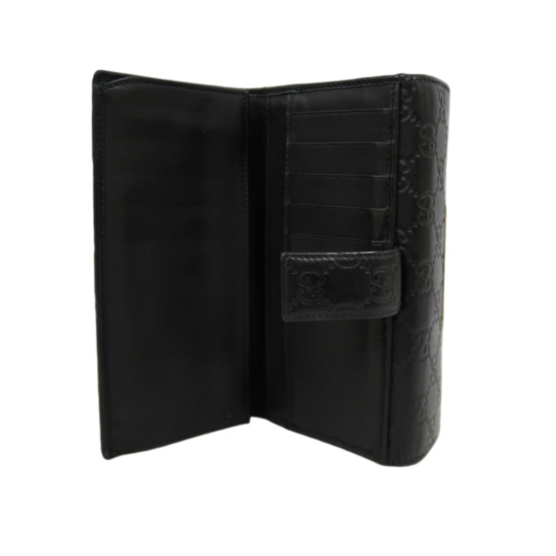 GUCCI Guccissima Leather Long Wallet Black with Silver Hardware