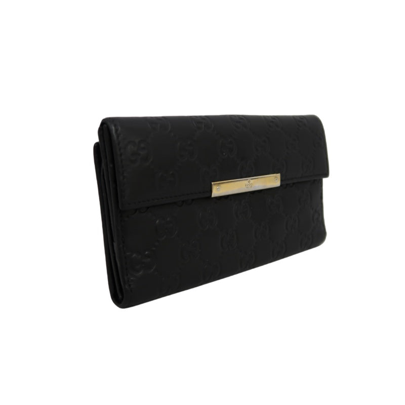 GUCCI Guccissima Leather Long Wallet Black with Silver Hardware