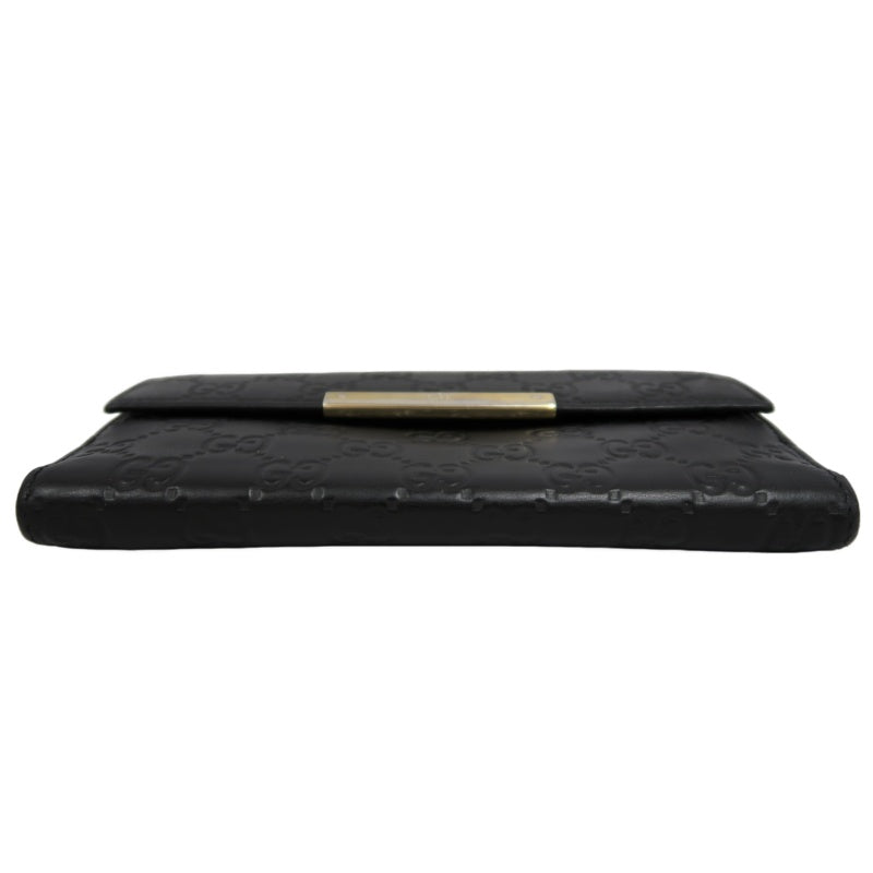 GUCCI Guccissima Leather Long Wallet Black with Silver Hardware
