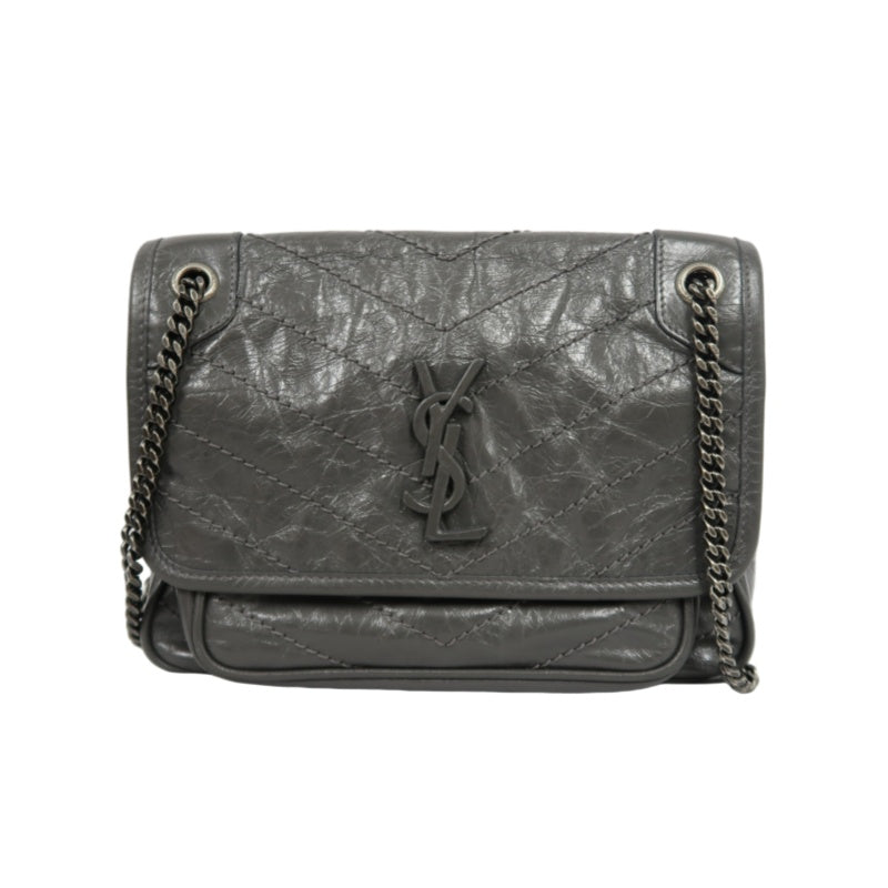 YSL Niki Small Quilted Chain Shoulder Bag, Gray Leather