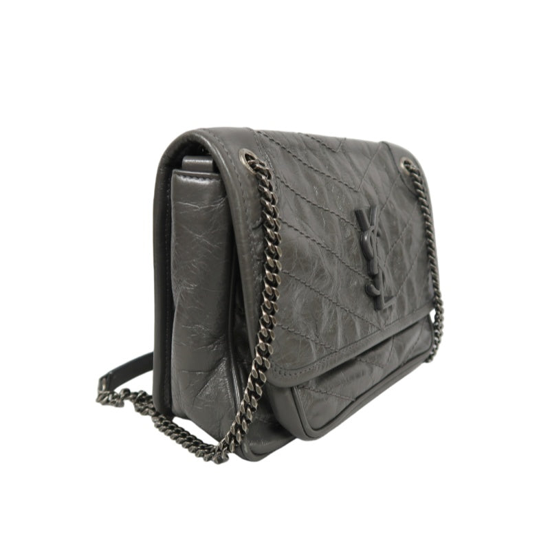YSL Niki Small Quilted Chain Shoulder Bag, Gray Leather