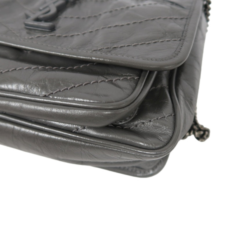 YSL Niki Small Quilted Chain Shoulder Bag, Gray Leather