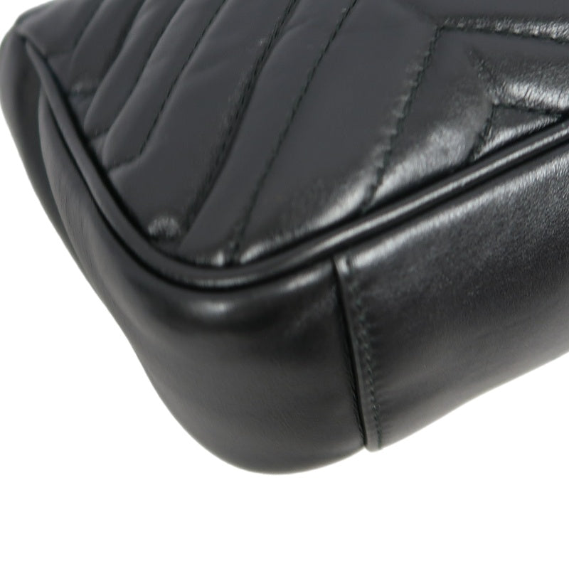 GUCCI Marmont 26 Quilted Shoulder Bag, Black Leather With Black GG Logo 027 mdg
