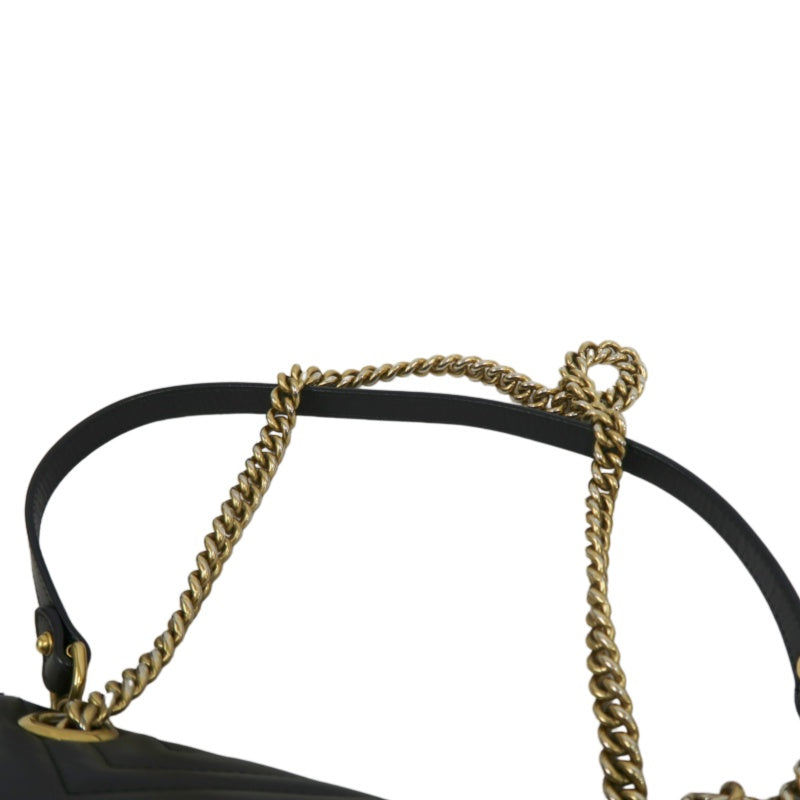 GUCCI Marmont 26 Quilted Shoulder Bag, Black Leather With Black GG Logo 027 mdg
