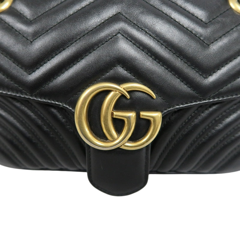 GUCCI Marmont 26 Quilted Shoulder Bag, Black Leather With Black GG Logo 027 mdg