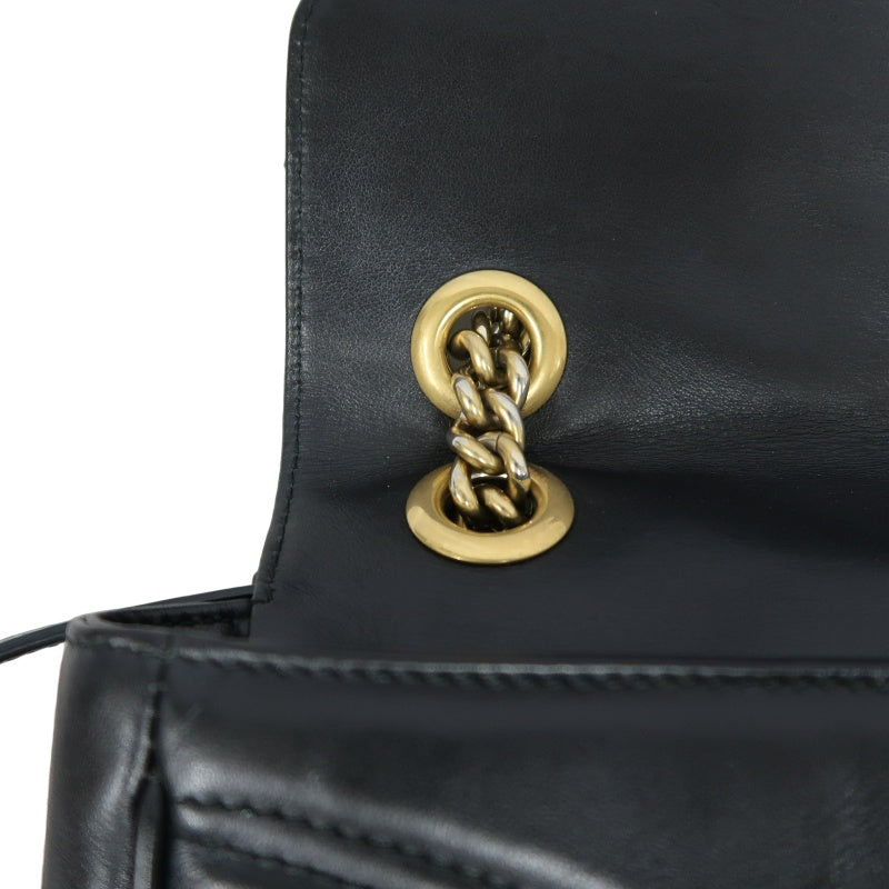 GUCCI Marmont 26 Quilted Shoulder Bag, Black Leather With Black GG Logo 027 mdg