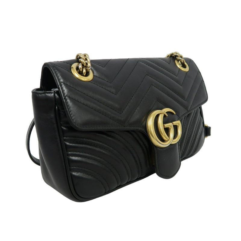 GUCCI Marmont 26 Quilted Shoulder Bag, Black Leather With Black GG Logo 027 mdg