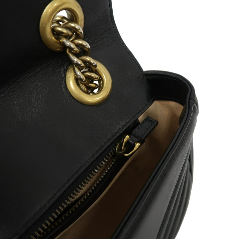 GUCCI Marmont 26 Quilted Shoulder Bag, Black Leather With Black GG Logo 027 mdg