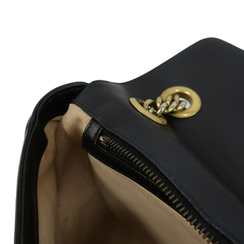 GUCCI Marmont 26 Quilted Shoulder Bag, Black Leather With Black GG Logo 027 mdg