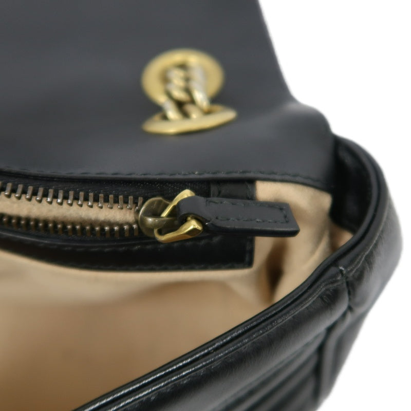 GUCCI Marmont 26 Quilted Shoulder Bag, Black Leather With Black GG Logo 027 mdg