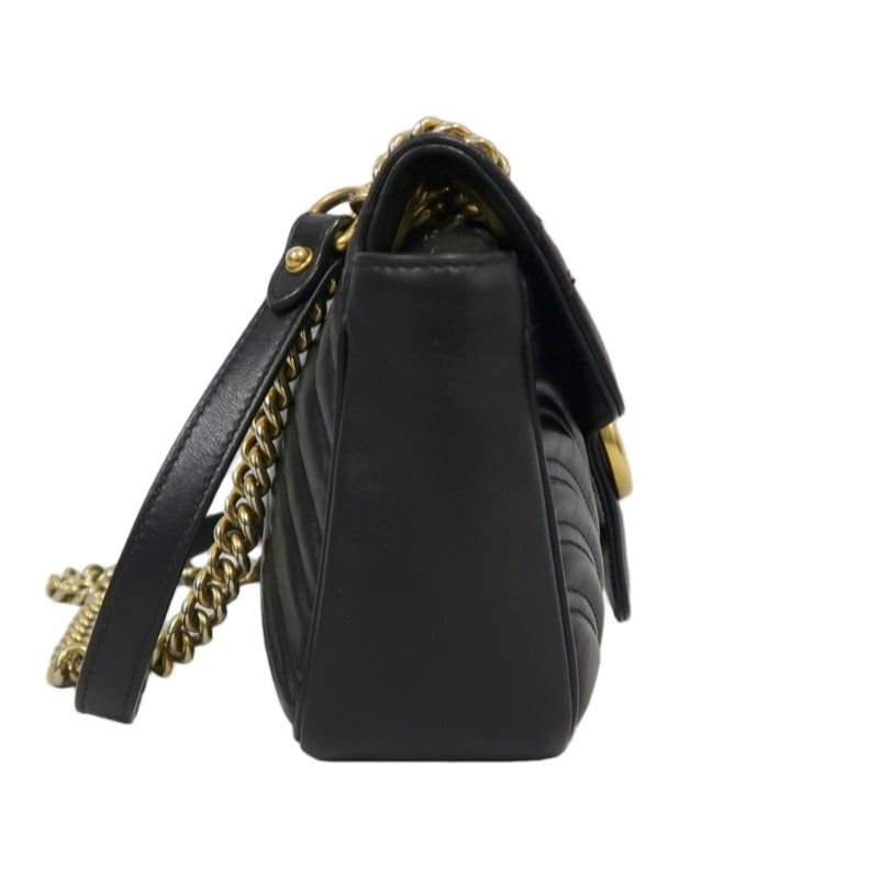 GUCCI Marmont 26 Quilted Shoulder Bag, Black Leather With Black GG Logo 027 mdg