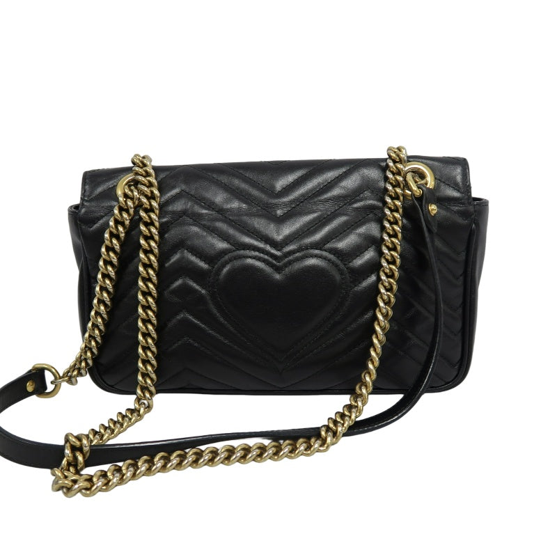 GUCCI Marmont 26 Quilted Shoulder Bag, Black Leather With Black GG Logo 027 mdg